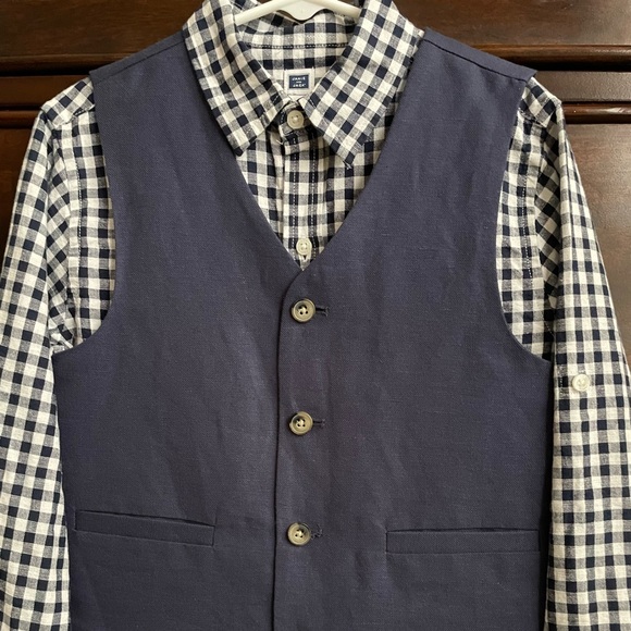 JANIE & JACK Blue & White Check Long Sleeve Shirt & Vest - Picture 1 of 8